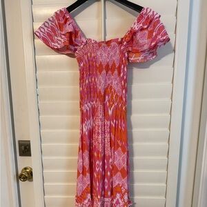 Pink and Orange Off-Shoulder Dress
